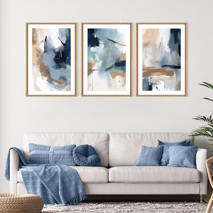 Large Abstract Navy Blue Framed Canvas Wall Art