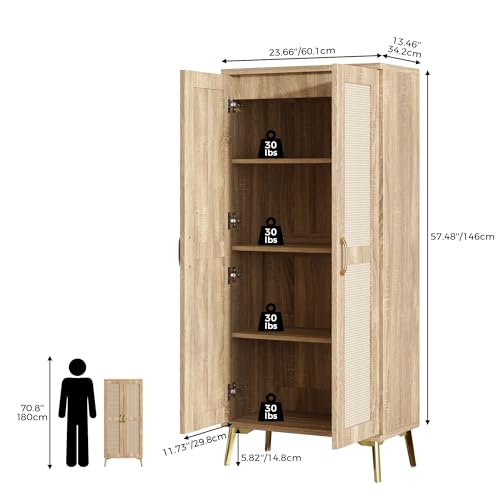 Tall Bathroom Storage Cabinet 57" Rattan Pantry Cabinet