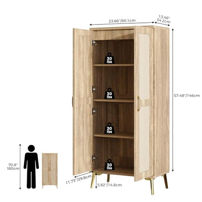 Tall Bathroom Storage Cabinet 57" Rattan Pantry Cabinet