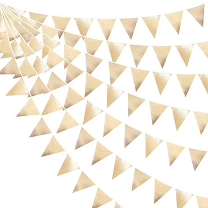 Champagne Gold Party Decoration Metallic Fabric Triangle Pennant Banner Flag Bunting Garland for Birthday Engagement Bridal Shower Wedding Anniversary Graduation Bachelorette Party Decoration Supplies (36 Count)