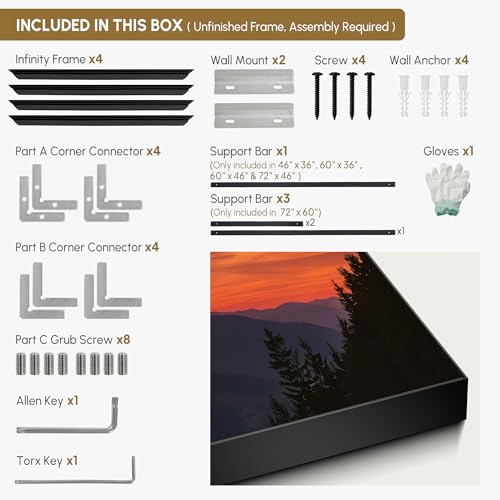 30"x60" Extra Large Framed Wall Art Scenic Sunset Over Mountain Range with Glowing Sky for Home Living Room Bedroom Decor
