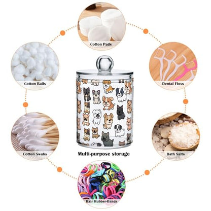2 Pack Qtip Holder Organizer Dispenser Dogs Cartoon Bathroom Storage Canister Cotton Ball Holder Container for Cotton Pads (2 Count)