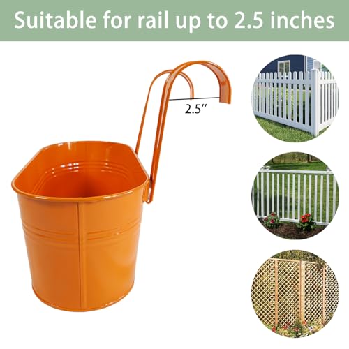 8 Pack 12" Colorful Metal Railing Planters with Hooks for Outdoor Fence (8 Count)