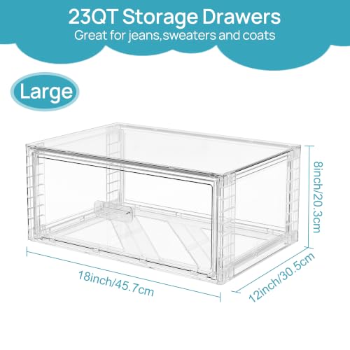 3 Pack Large Clear Stackable Storage Drawers 23QT (3 Count)