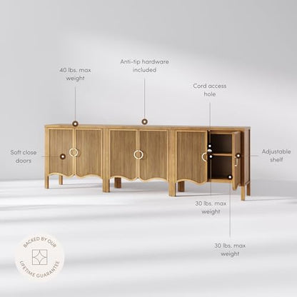 Scott Transitional Fluted Accent Cabinet or Storage Cabinet for Living Room or Entryway with Solid Wood Panel