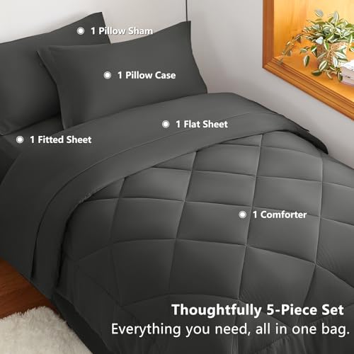 Twin Comforter Set with Sheets Dark Grey