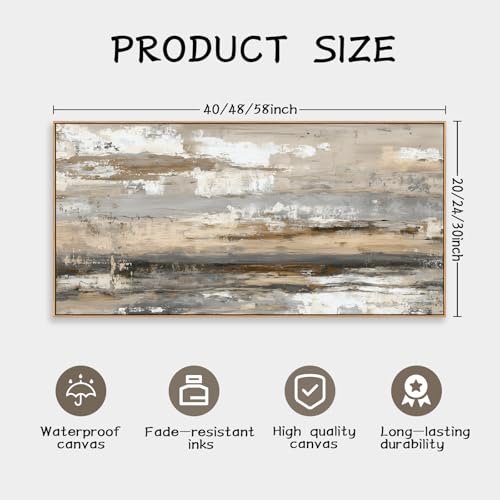 Abstract Wall Art Canvas Print Neutral Tones Beige Gray and Brown Framed Landscape Painting 48 x 24 in Artwork for Living Room Bedroom Wall Decor Ready to Hang for Office Dining Room