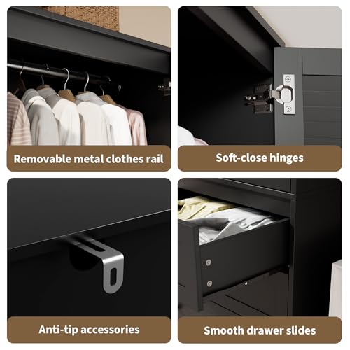 70" Wardrobe Armoire Wooden Closet with 3 Drawers