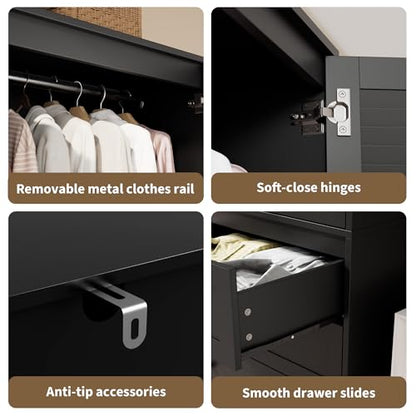70" Wardrobe Armoire Wooden Closet with 3 Drawers