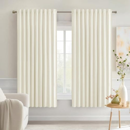 Cream Back Tab Blackout Curtains 52x63 Inches Long 2 Panels Set