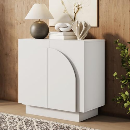 Iris Mid Century Modern White Wood Credenza with Arched Cabinet Doors for Living Room