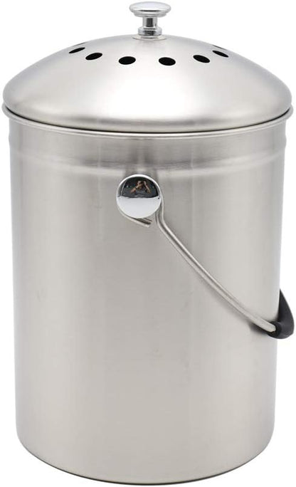 Abakoo Stainless Steel Compost Bin for Kitchen Countertop Compost Bucket Kitchen Pail Compost with Lid 1.3 Gallon-Includes 4 Filters