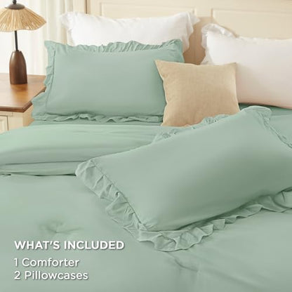 Sage Ruffle Comforter Set Queen Size