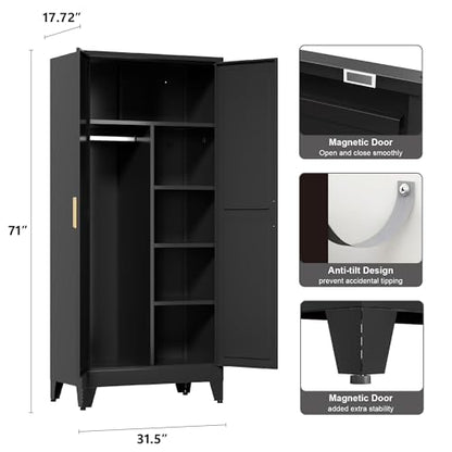 71'' Farmhouse Metal Wardrobe Cabinet with Hanging Rod