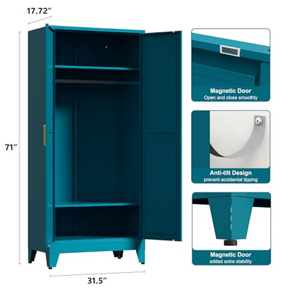 71'' Farmhouse Metal Wardrobe Cabinet with Hanging Rod