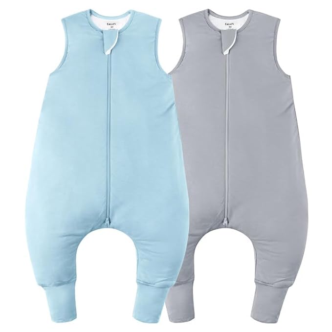 Rayon Made From Bamboo Sleep Sack 24-36 Months 0.5 Tog Ultra Soft Summer Toddler Sleep Sack 2t-3t with Feet 2-Way Zipper Lightweight Sleeping Bag Baby Wearable Blanket (2 Pack)-Blue & Gray
