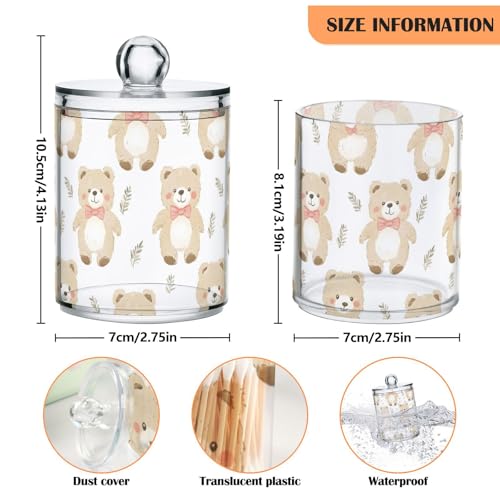 2 Pack Qtip Holder Organizer Dispenser Bears Bathroom Storage Canister Cotton Ball Holder Container for Cotton Pads (2 Count)