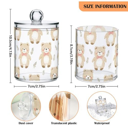 2 Pack Qtip Holder Organizer Dispenser Bears Bathroom Storage Canister Cotton Ball Holder Container for Cotton Pads (2 Count)