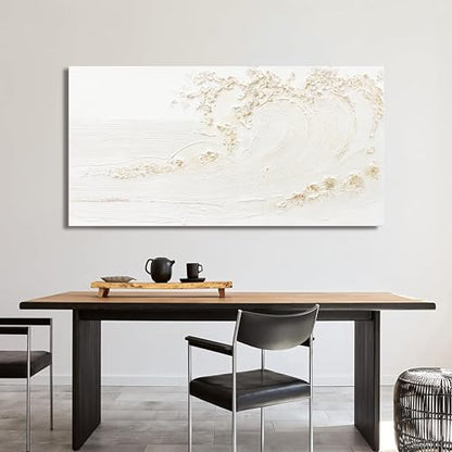Canvas Wall Art Decor Modern Wall Art Pictures for Living Room Canvas Art Wall Decor Modern White Wall Art Prints Silent Waves Large White Artwork for Walls Bedroom Office Kitchen Wall Decor 24" X 48"