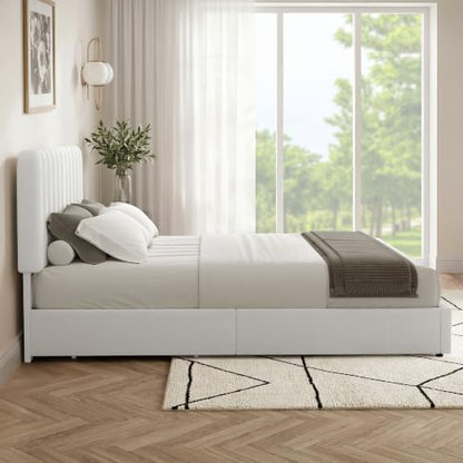 Queen Size Upholstered Bed Frame with 4 Drawers and Headboard