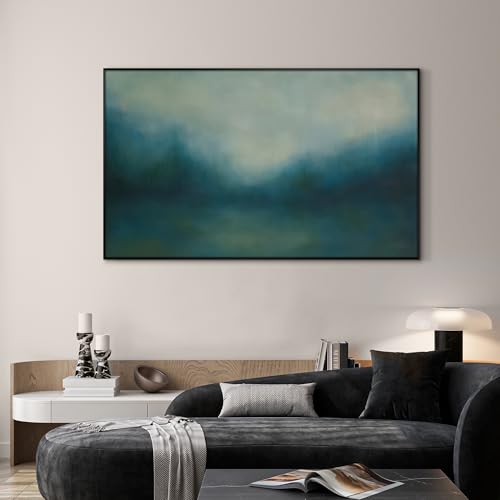 36"x60" Extra Large Framed Wall Art Misty Blue Landscape Abstract Ocean and Sky Illustration for Home Living Room Bedroom Decor