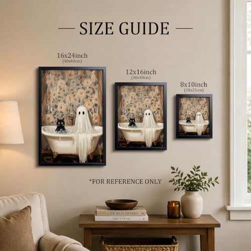 Funny Black Cat Bathroom Wall Art Framed Canvas Print