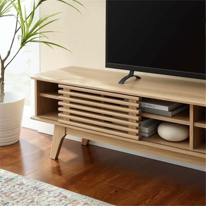 Render Mid Century Modern Low Profile 70 Inch Media Console TV Stand in Oak