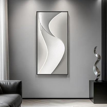 Large Framed Silver White Abstract Wall Art for Living Room