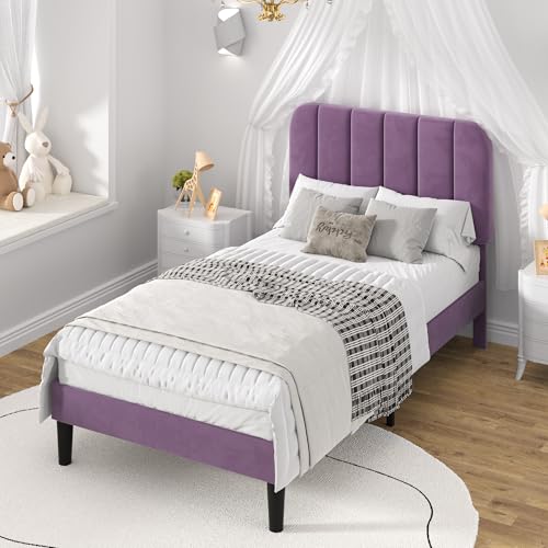 Twin Size Bed Frame with Upholstered Headboard