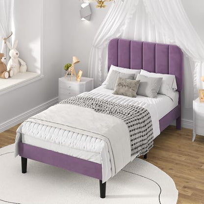 Twin Size Bed Frame with Upholstered Headboard