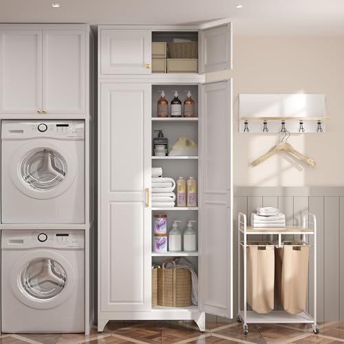 90”Metal Pantry Storage Cabinet with Doors & 4 Adjustable Shelves