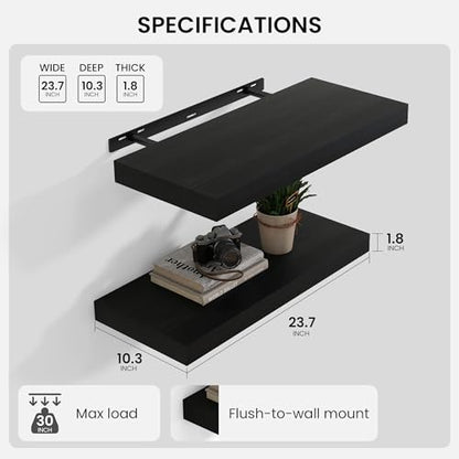 Floating Shelves 23.6" W x 10.3" D Black Set of 2 (2 Count)