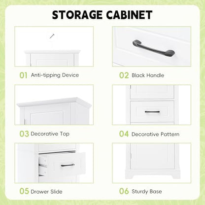 72" Tall Narrow Bathroom Storage Cabinet with 2 Doors & Drawer