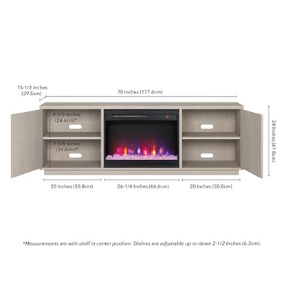 70" TV Stand with Crystal Fireplace