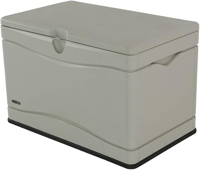LIFETIME 60059 Black Bottom & Desert (Tan) Sides and Lid Outdoor Storage Box-80 Gal, 80 Gallon, Desert Sand