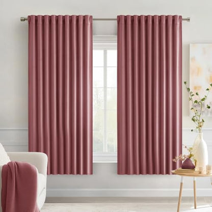 Dusty Rose Back Tab Blackout Curtains 52x63 Inches Long 2 Panels Set