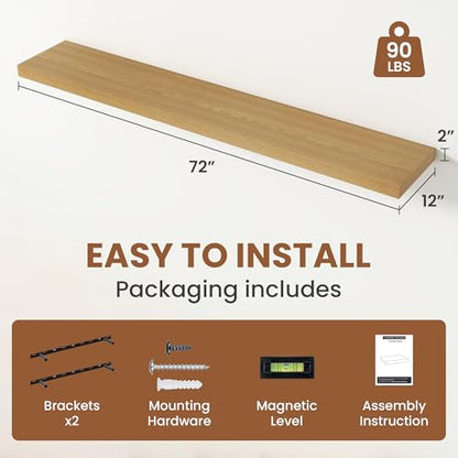 Deep Floating Shelves 72x12” Set of 1