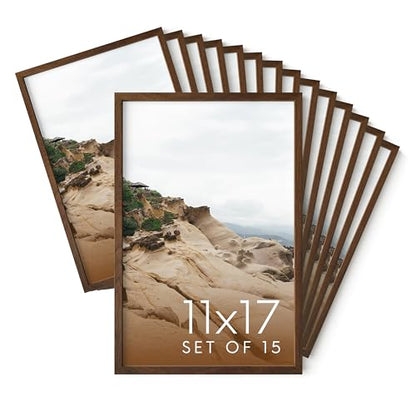11x17 Walnut Oak Wood Picture Frames Set of 15