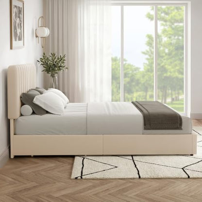 King Size Upholstered Bed Frame with 4 Drawers and Headboard