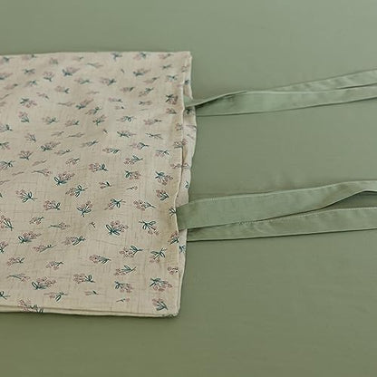 Full Comforter Set Vintage Green Floral Bedding Comforter Boho Flower Cottagecore Comforter with 2 Bow Ties Pillowcases Fluffy Lightweight Bedding Farmhouse Botanical Comforter Set (3 Count)