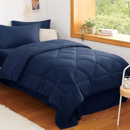 Twin Comforter Set with Sheets Navy