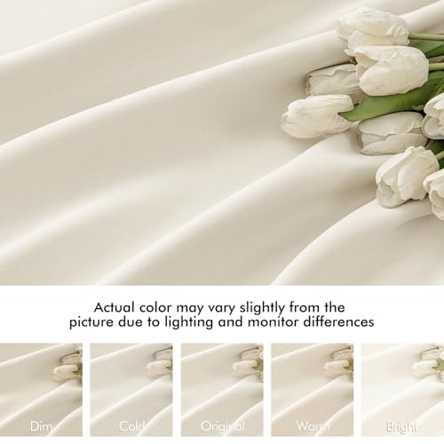 Beige White Back Tab Blackout Curtains 52x63 Inches Long 2 Panel Set