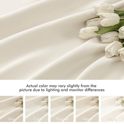Beige White Back Tab Blackout Curtains 52x63 Inches Long 2 Panel Set