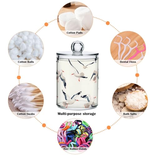 2 Pack Qtip Holder Organizer Dispenser Seagull Pattern Bathroom Storage Canister Cotton Ball Holder Container for Cotton Pads (2 Count)