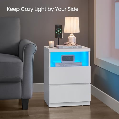 LED Nightstand with Charging Station