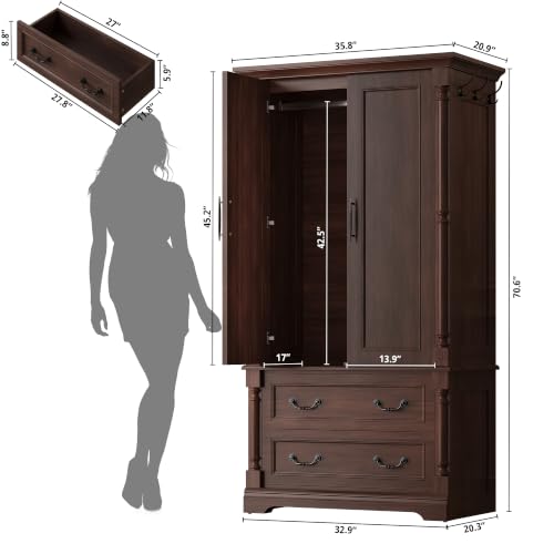 71“ Armoire Wardrobe Closet with 2 Drawers and 2 Doors