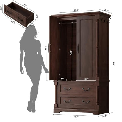71“ Armoire Wardrobe Closet with 2 Drawers and 2 Doors