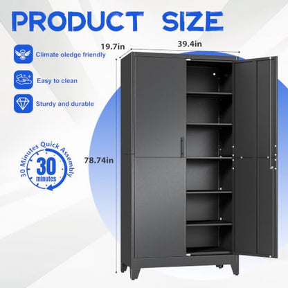 79" Tall Metal Pantry Storage Cabinet with Lock