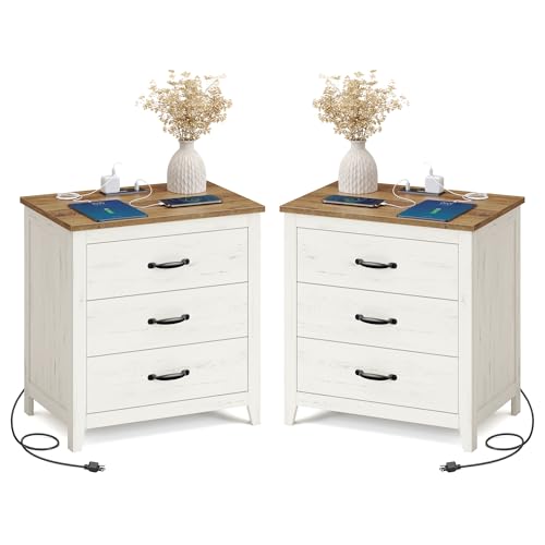 Farmhouse Nightstand with Charging Station (2 Count)