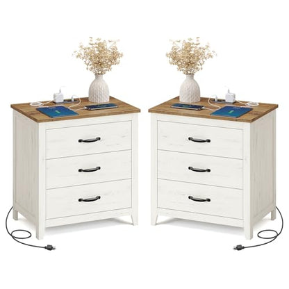 Farmhouse Nightstand with Charging Station (2 Count)